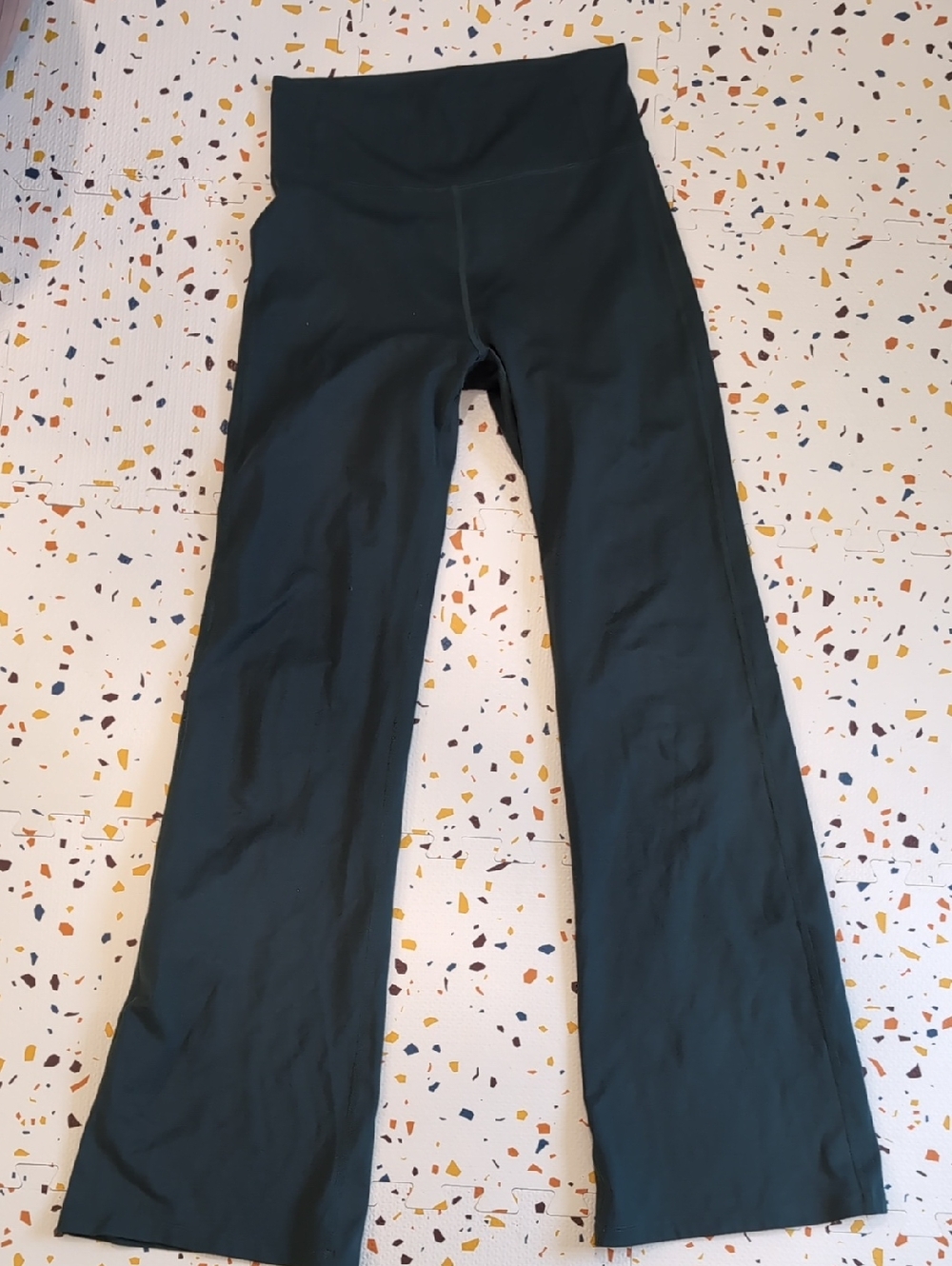 girlfriend collective deep teal high-waist flare leggings